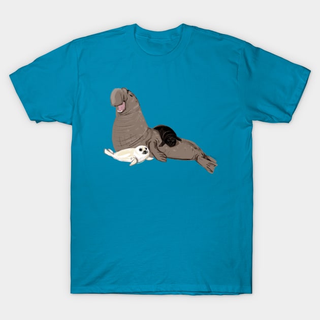 Elephant seal with white baby seal T-Shirt by belettelepink